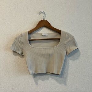 Aritzia Sculpt Knit Squareneck Cropped T-Shirt 092